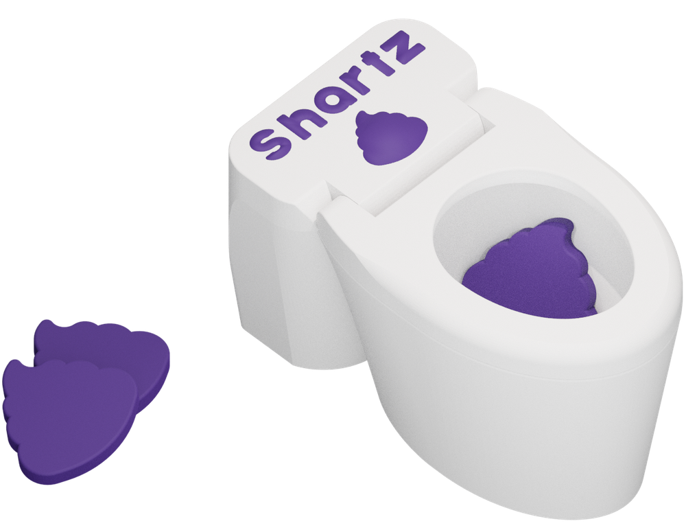 The Shartz toilet target with purple Shart tokens