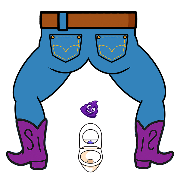 The token drops from between the legs toward the toilet